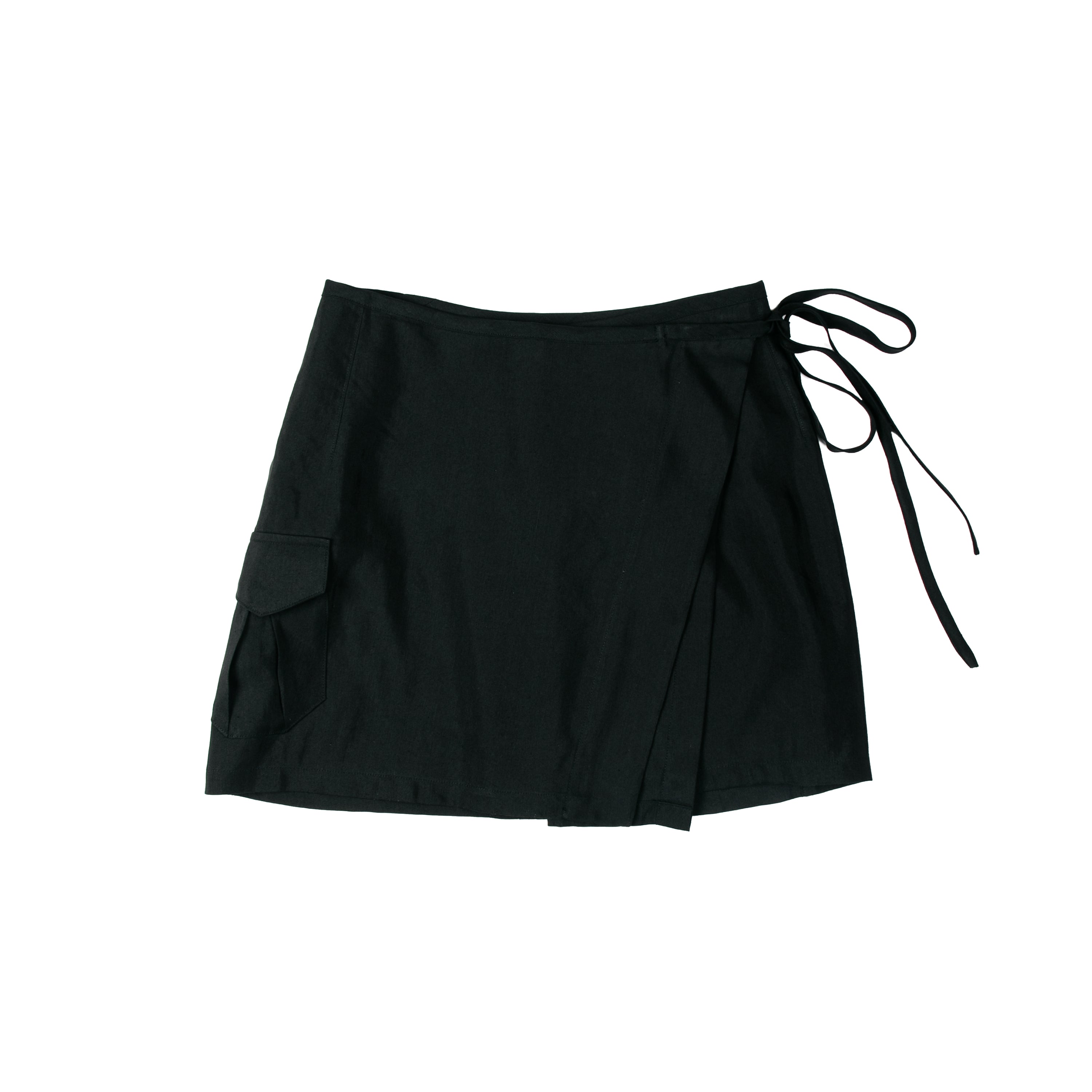 Mini Wrap Skirt Linen Viscose Black PREORDER wanzesong