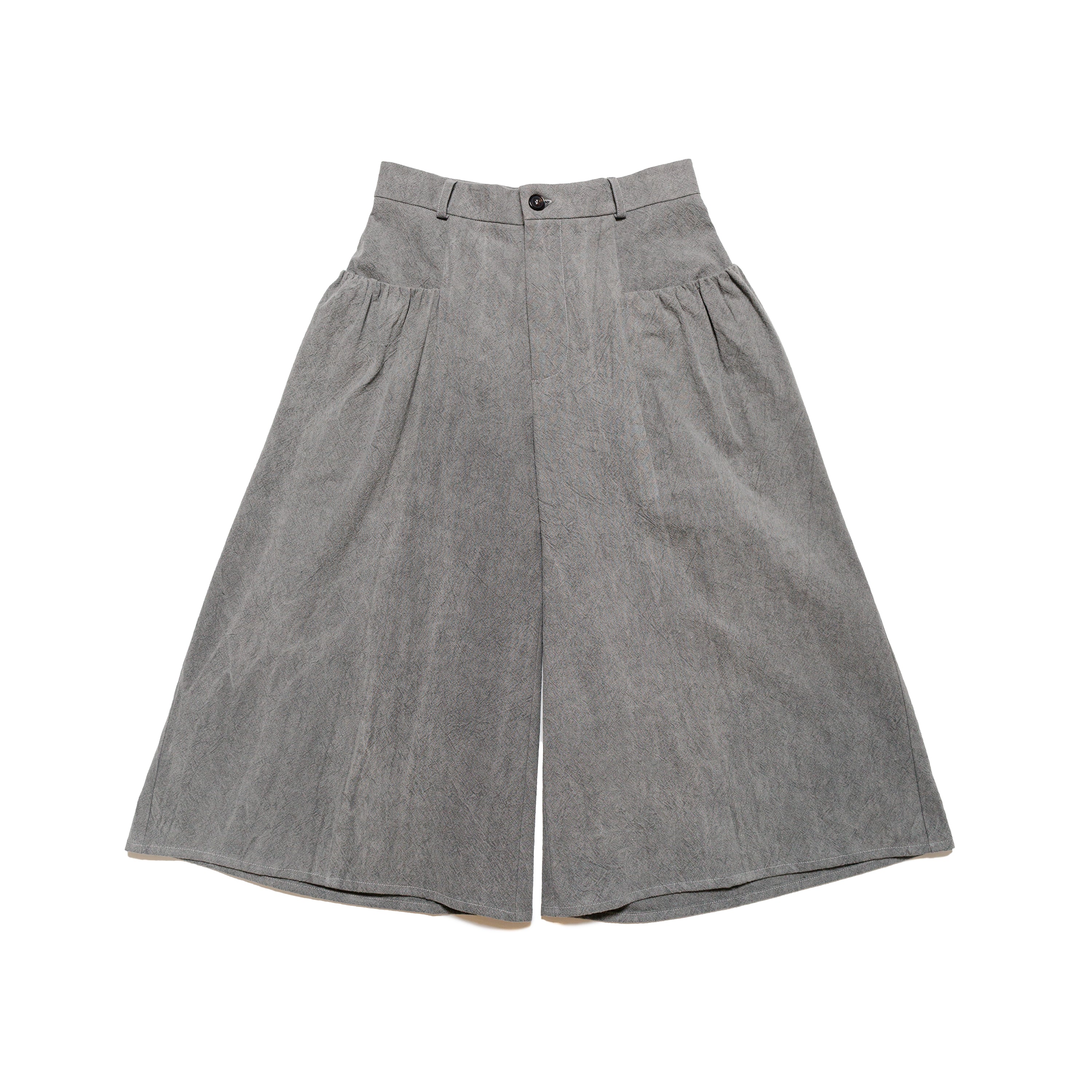 Gathered Wide Leg Culotte Cotton Linen Ramie Light Charcoal - PREORDER