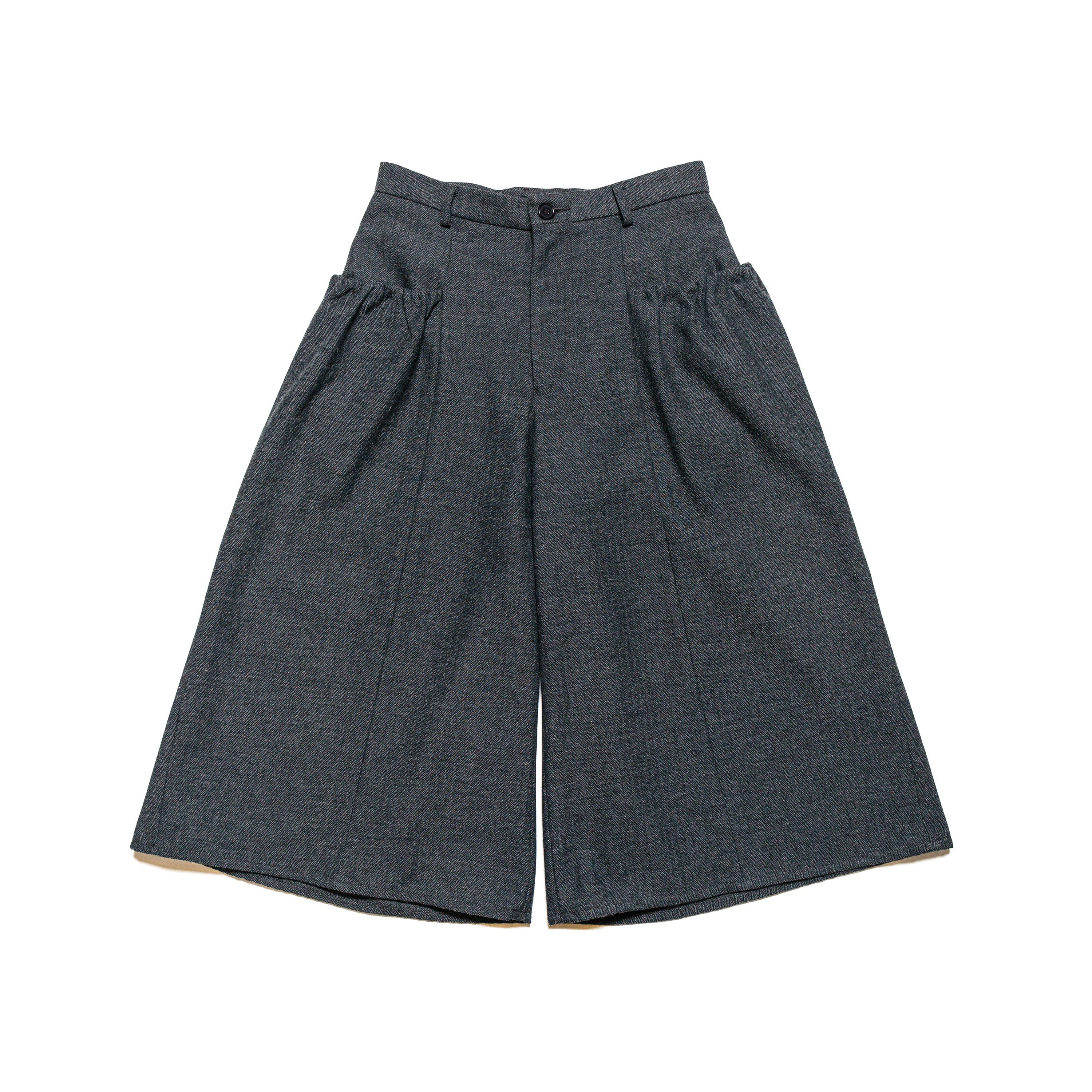 Gathered Wide Leg Culotte Cotton Wool Herringbone Grey - PREORDER