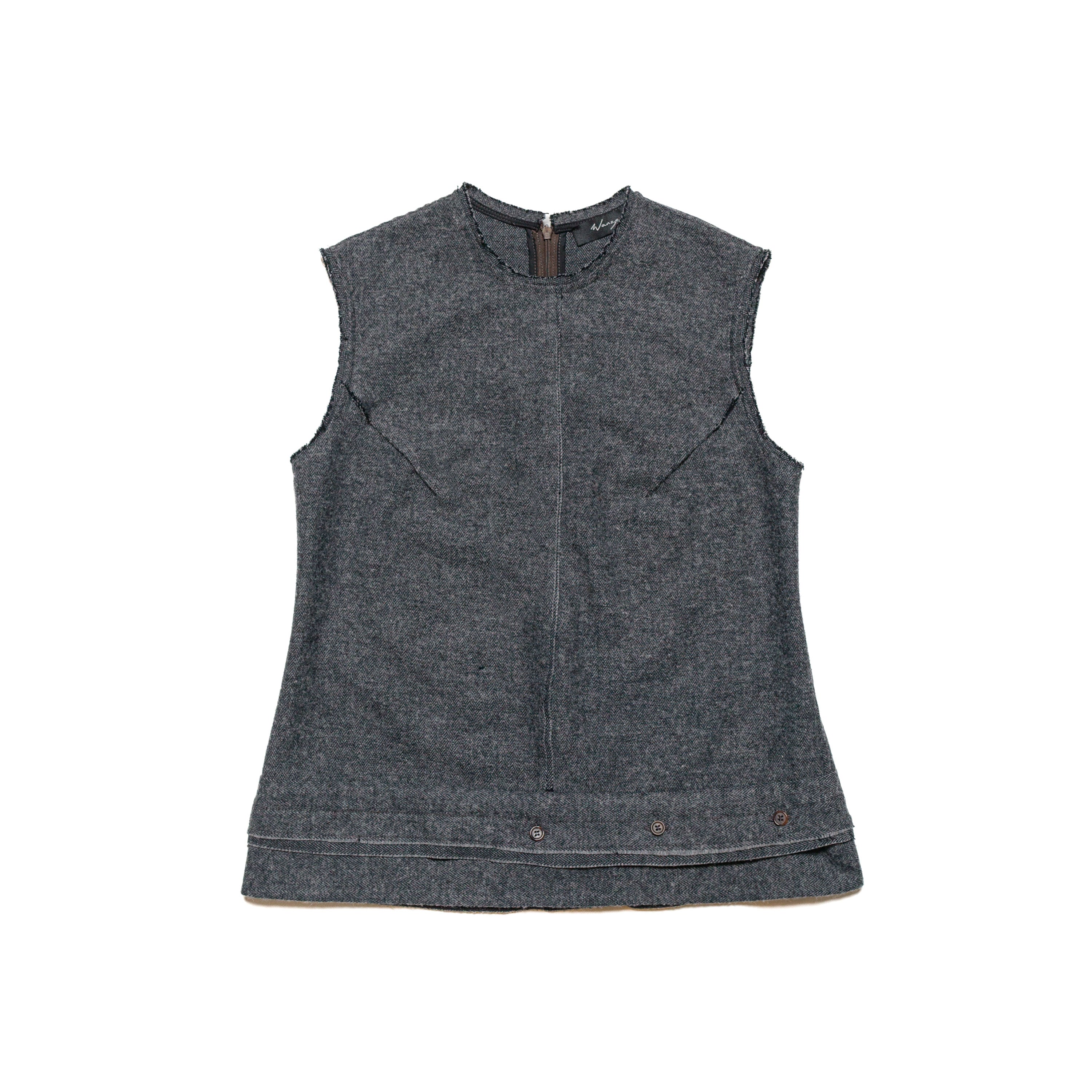 Raw Seam Fitted Tank Cotton Wool Herringbone Grey - PREORDER