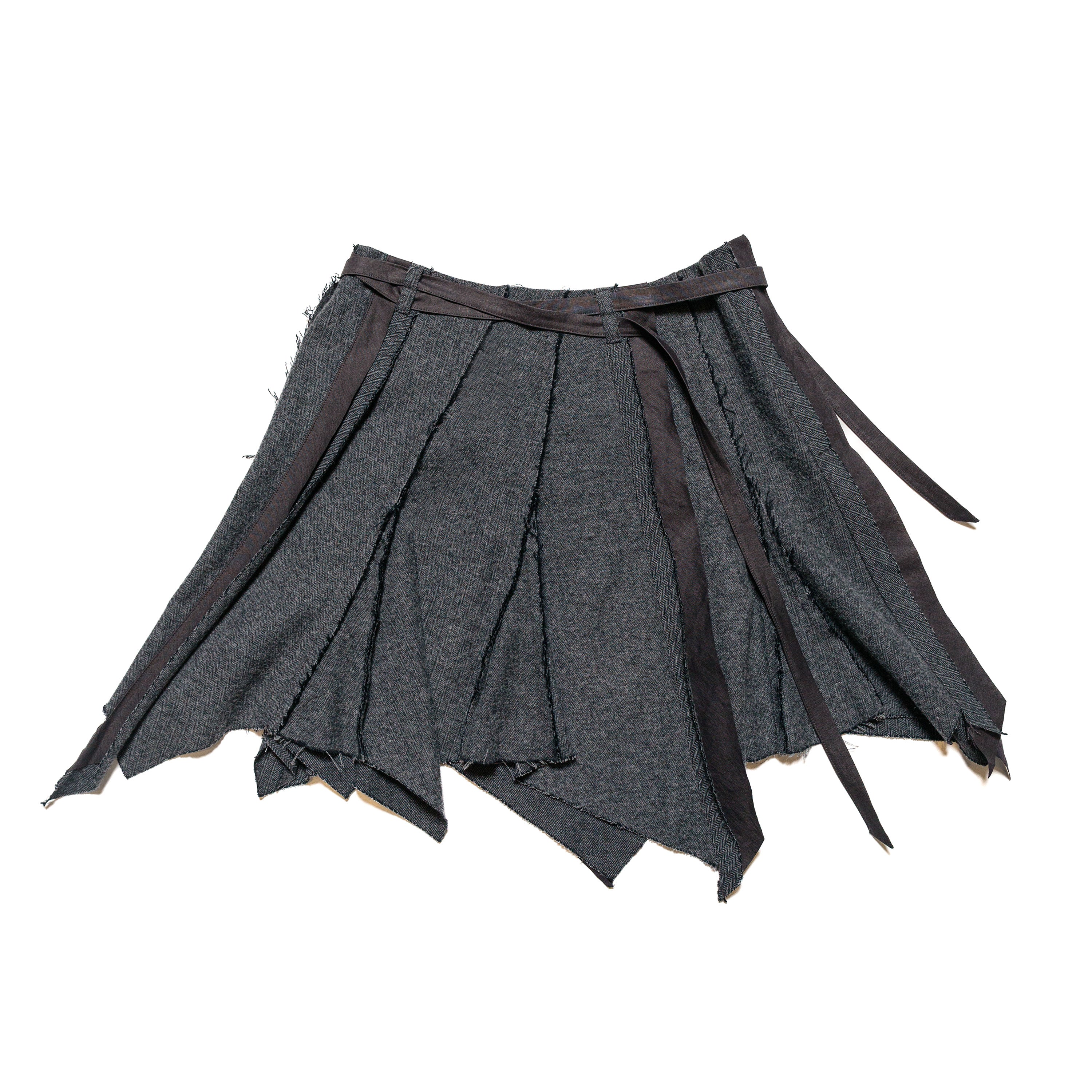 Raw Seam Trumpet Skirt Cotton Wool Herringbone Grey - PREORDER