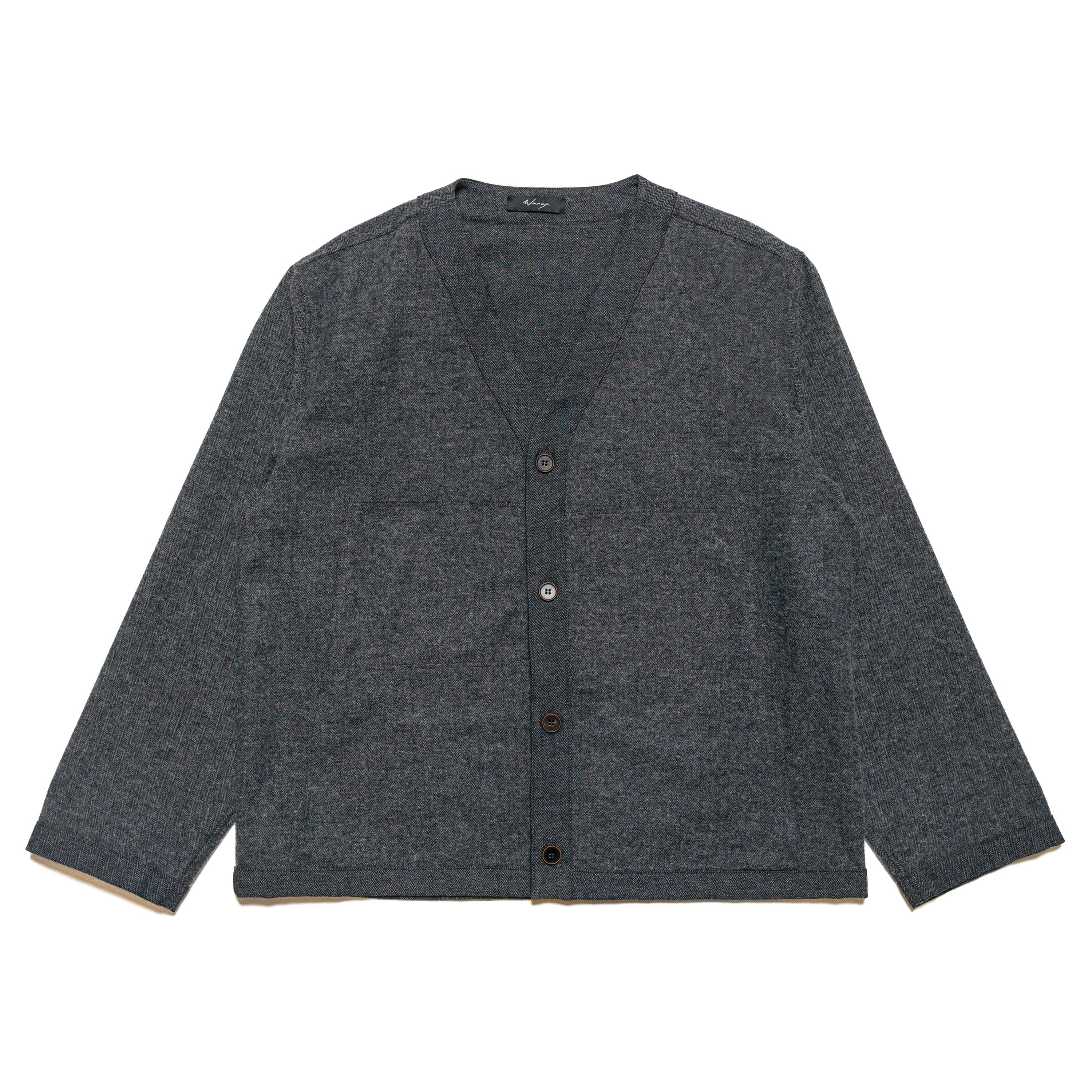 V-Neck Utility Cardigan Cotton Wool Herringbone Grey - PREORDER