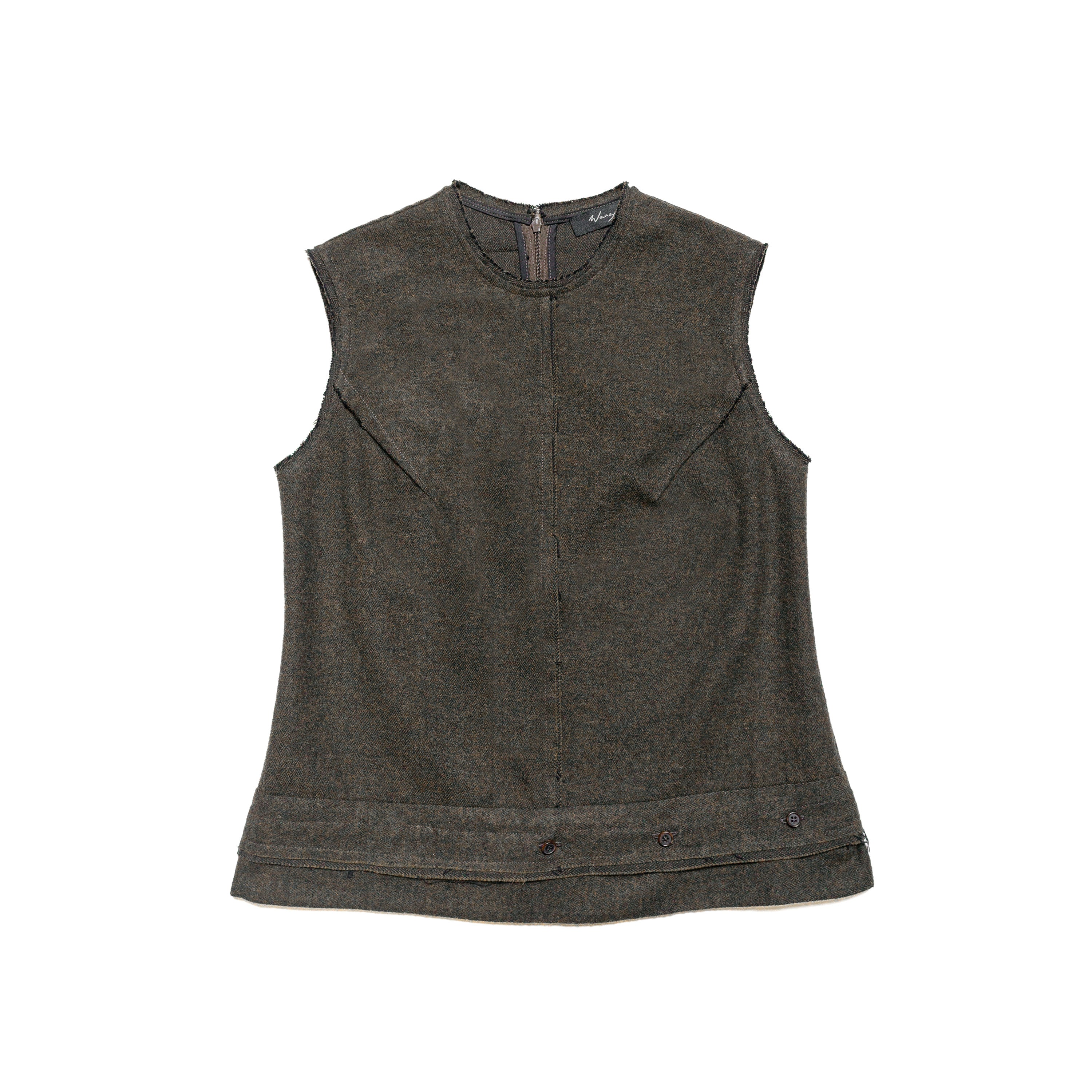 Raw Seam Fitted Tank Cotton Wool Herringbone Green - PREORDER