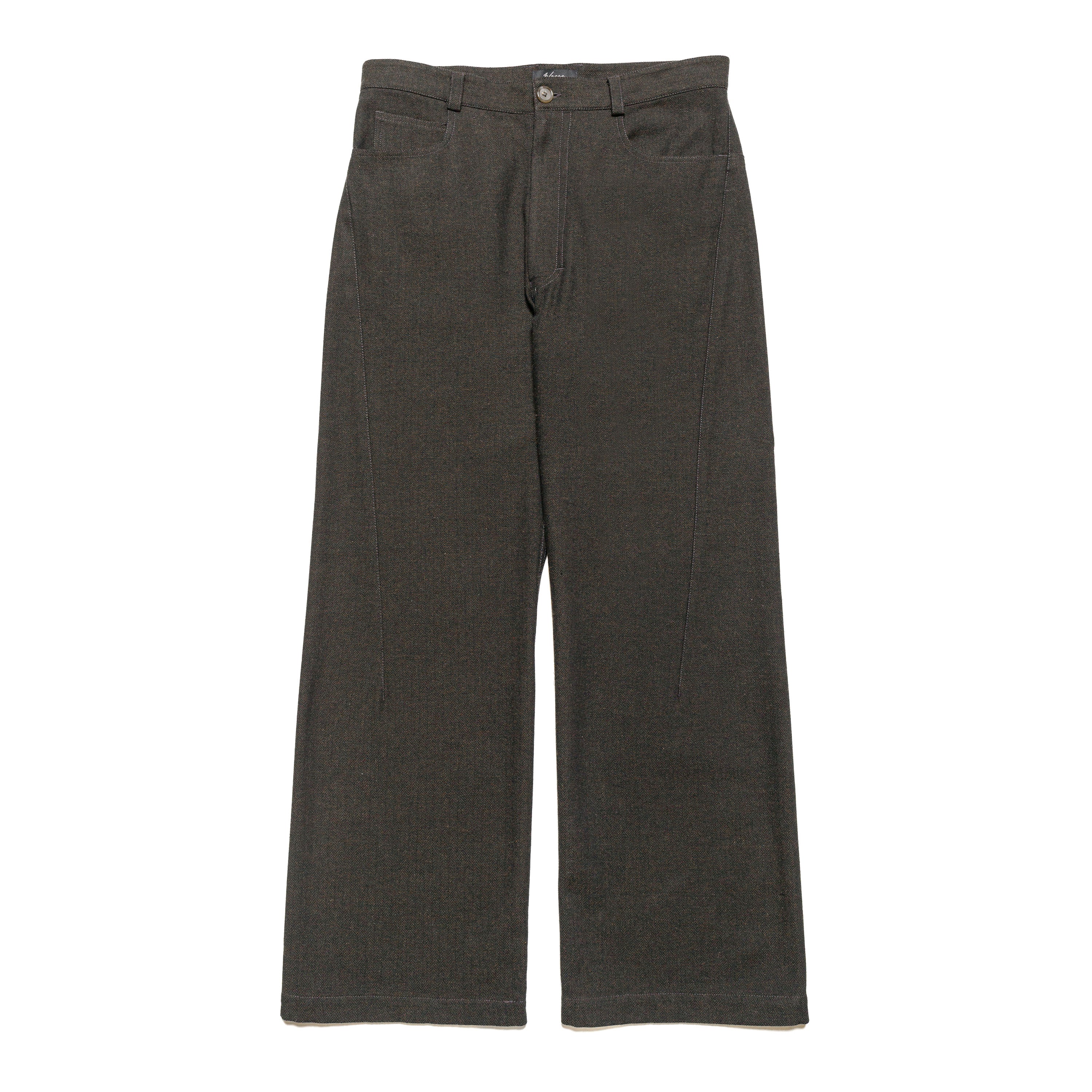 Darted Straight Leg Pant Cotton Wool Herringbone Green - PREORDER