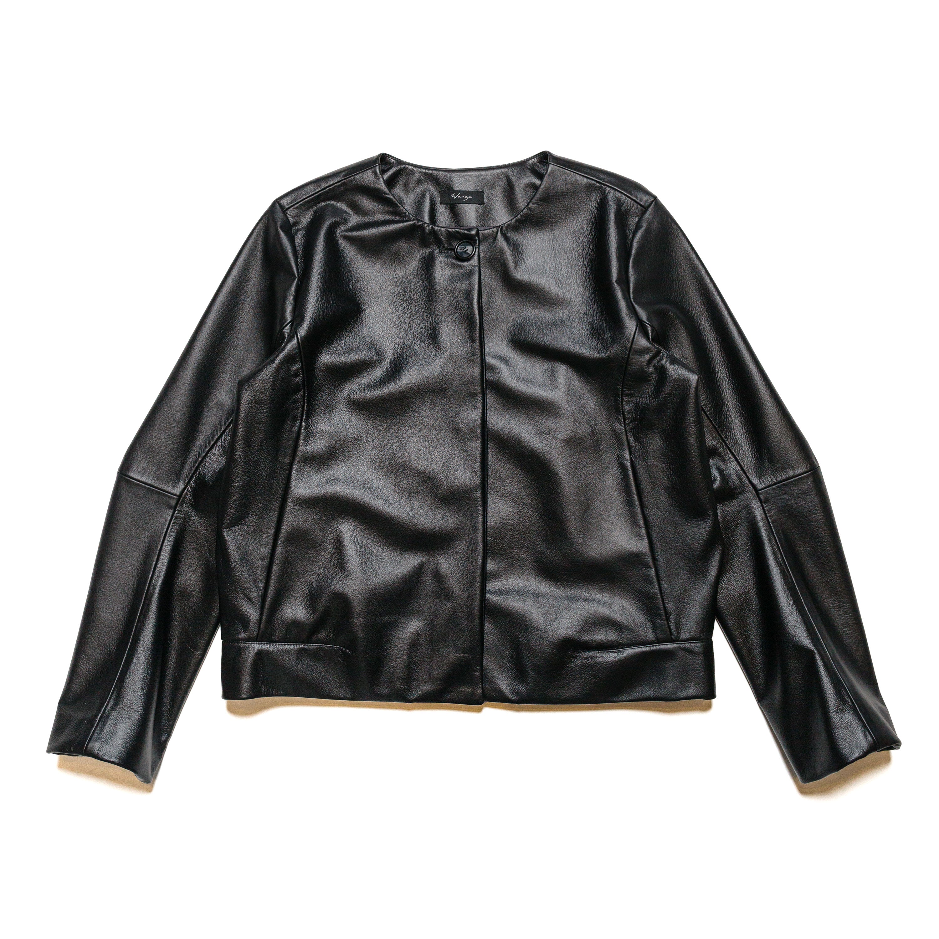 Collarless Jacket Cowhide Leather Black - PREORDER