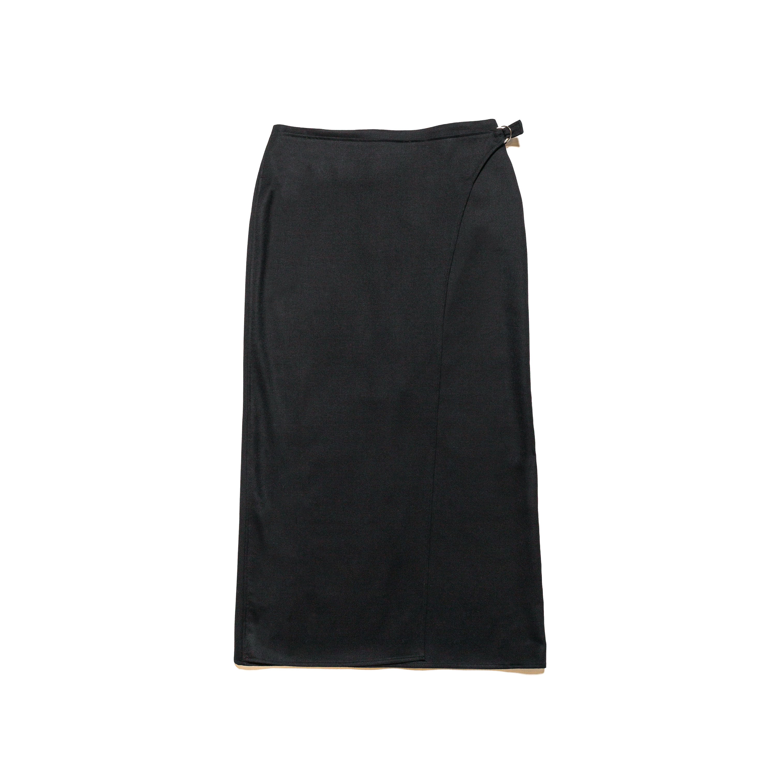 Long Pencil Cinch Skirt Wool Black - PREORDER