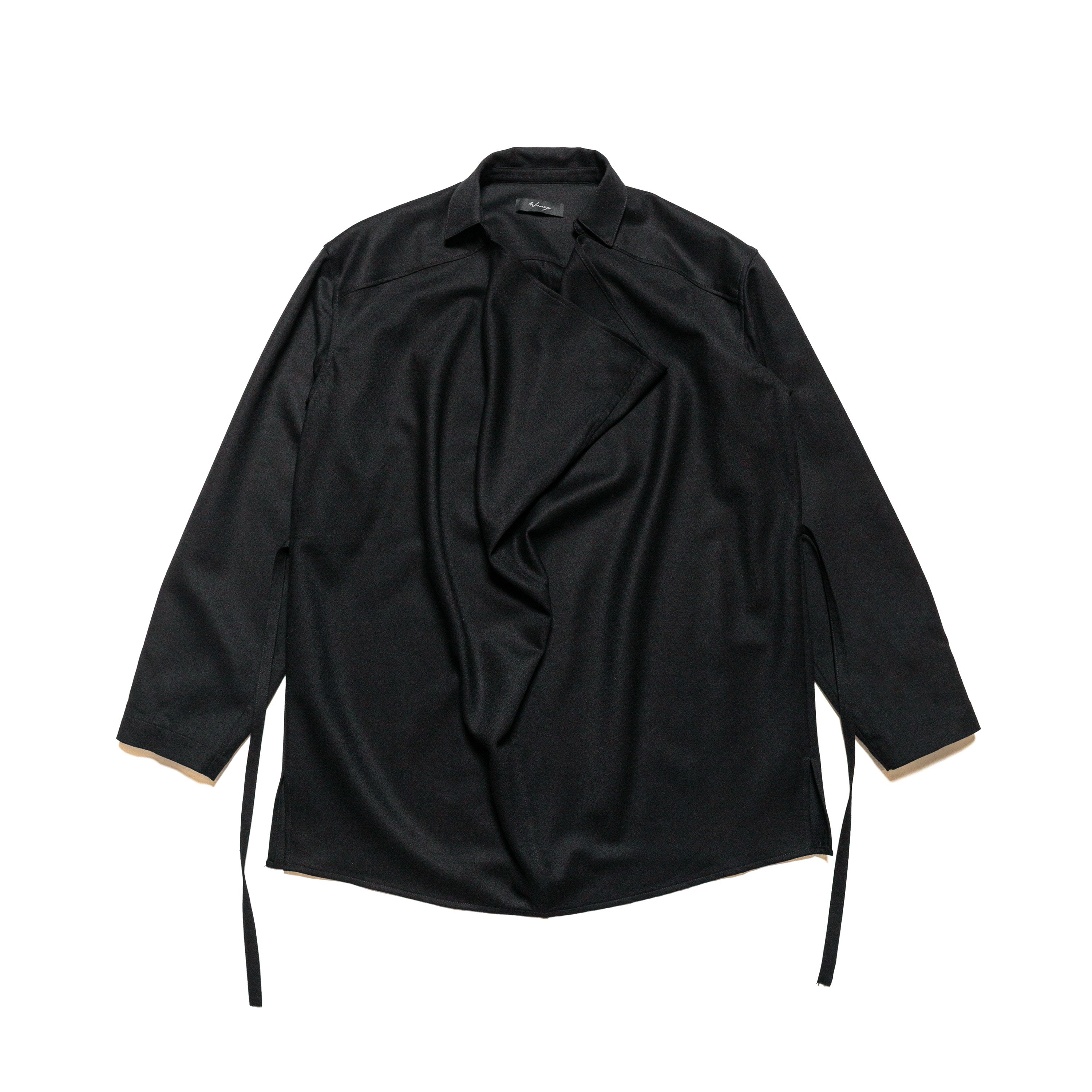 Drape Neck Shirt Wool Black - PREORDER