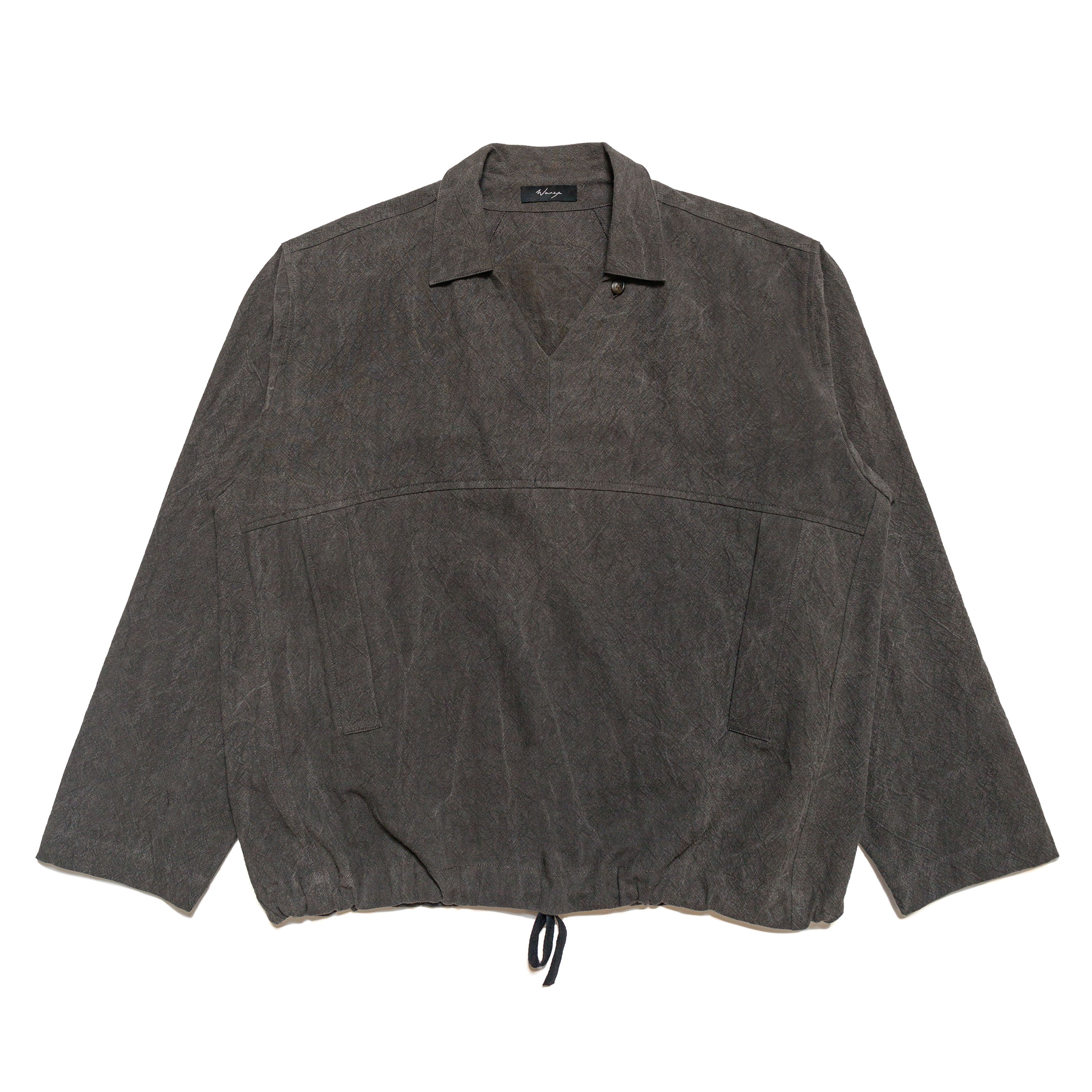 V-Neck Work Smock Cotton Linen Ramie Dark Charcoal - PREORDER