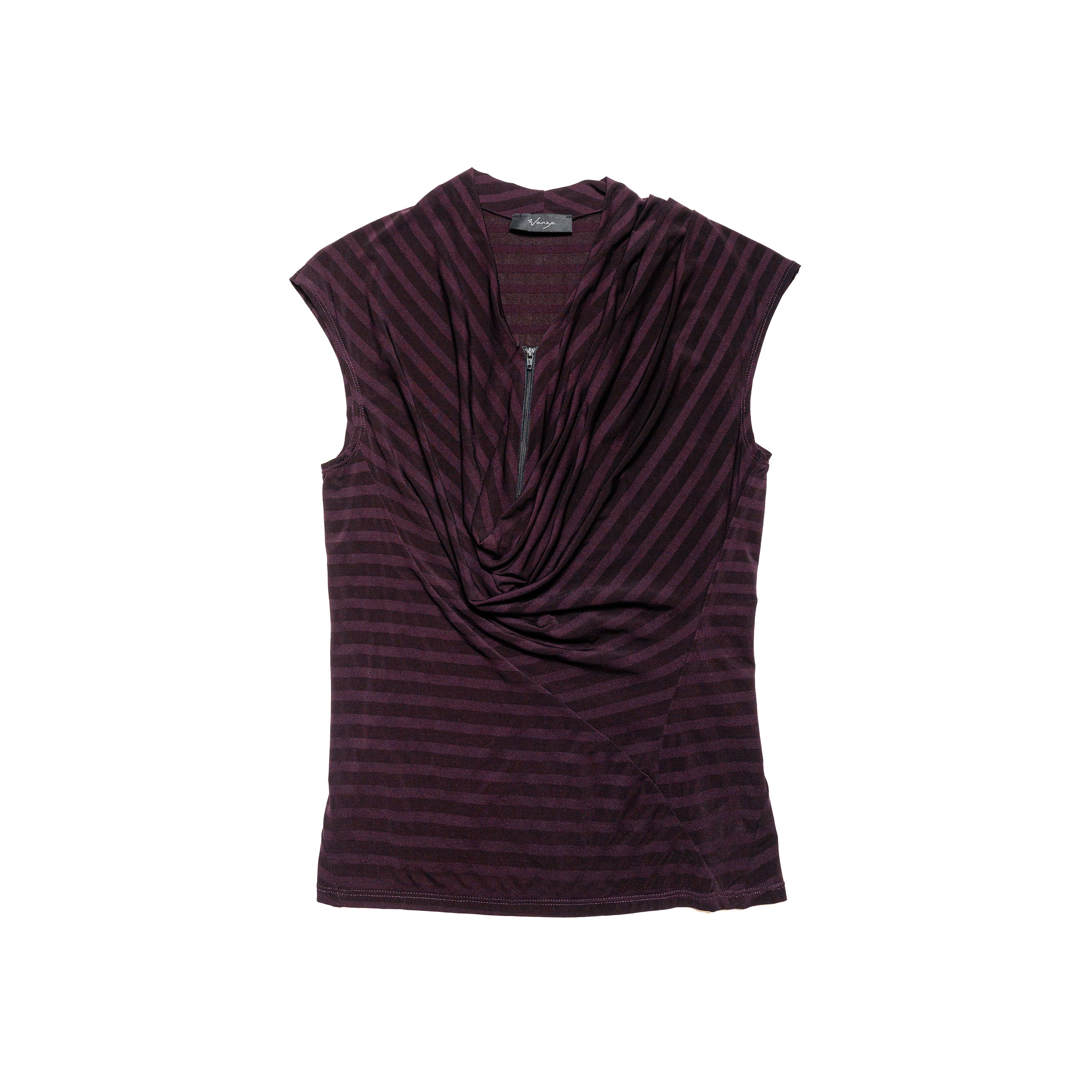 Cowl Neck Drape Tank Jersey Stripe Prune - PREORDER