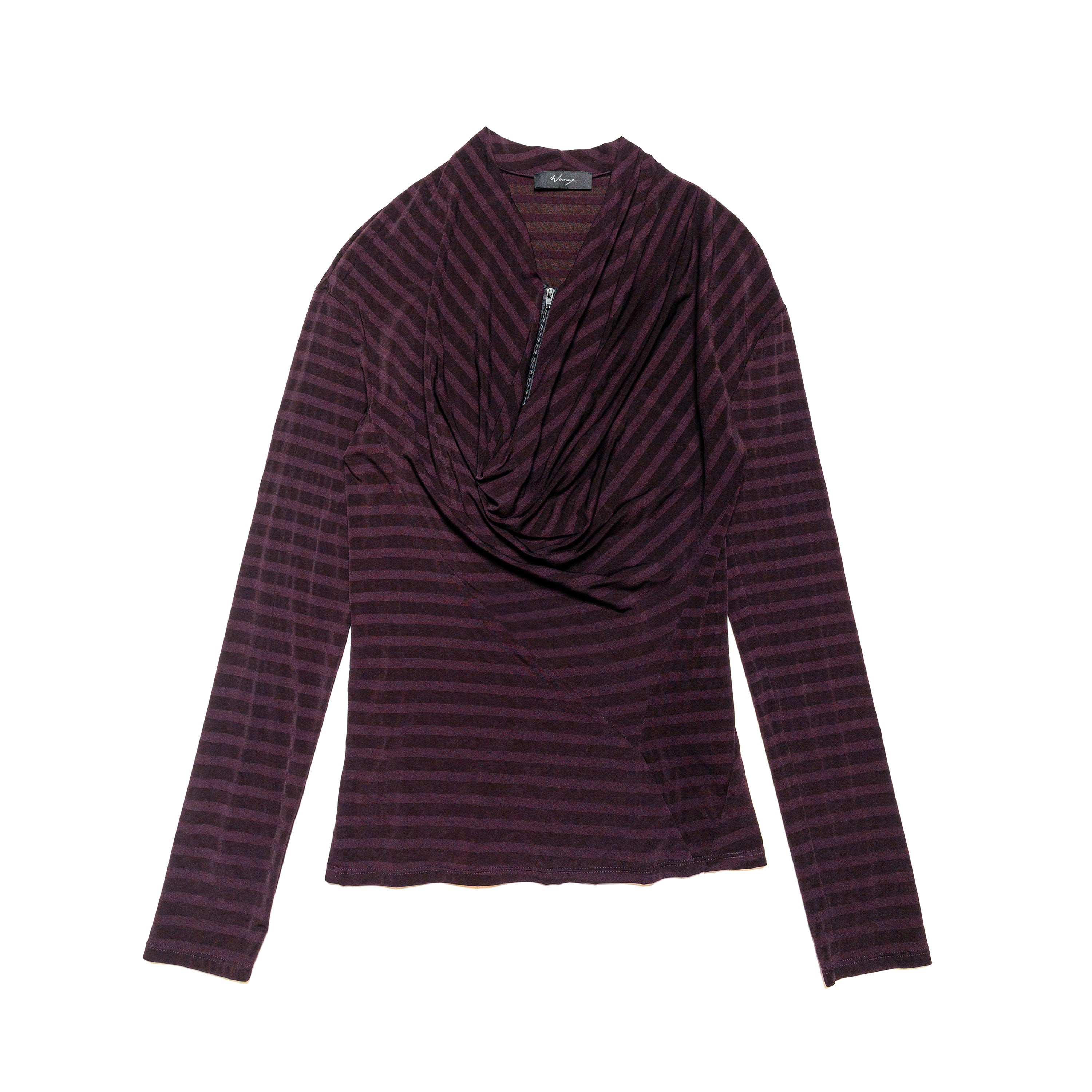 Cowl Neck Drape Long Sleeve Jersey Stripe Prune - PREORDER