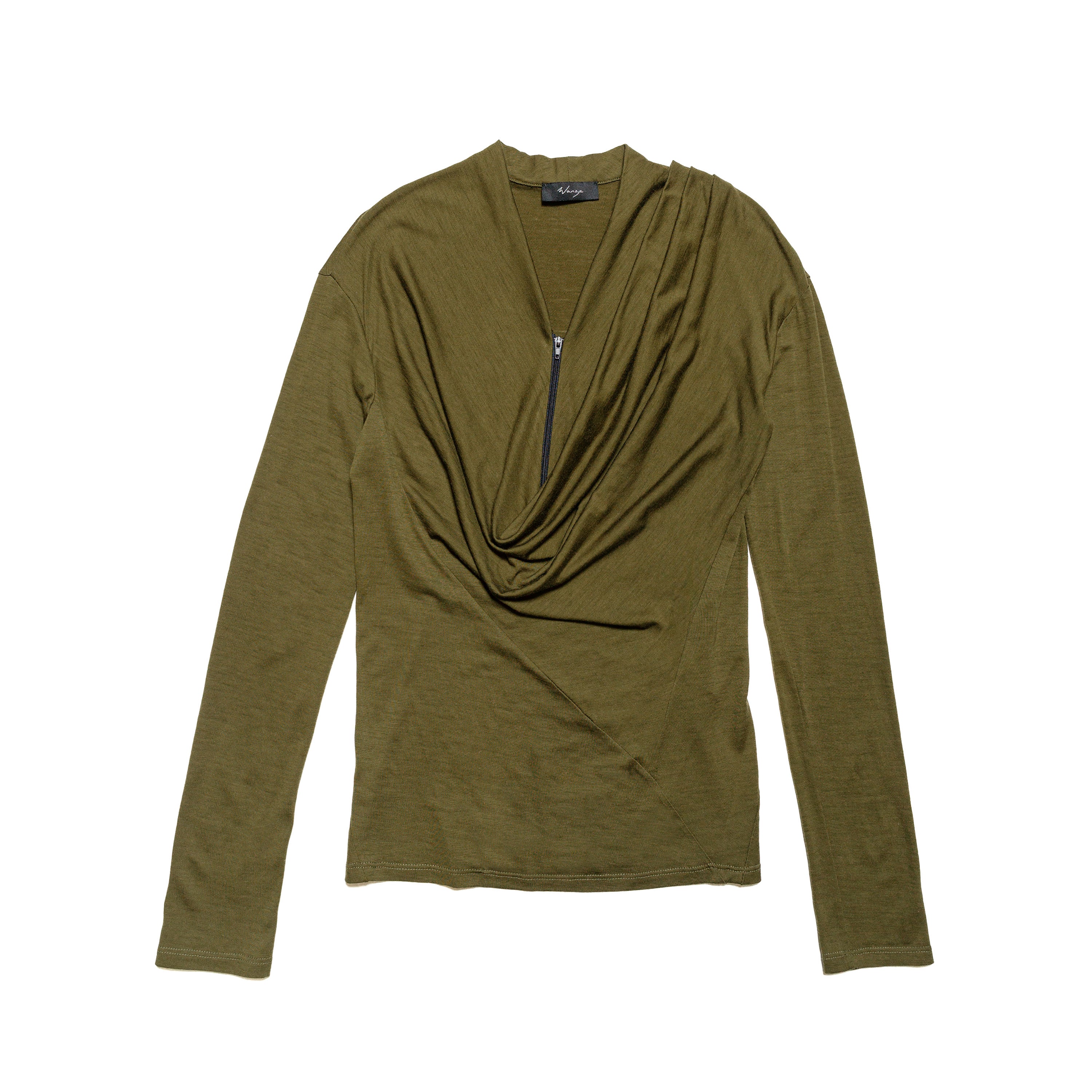 Cowl Neck Drape Long Sleeve Merino Wool Olive - PREORDER