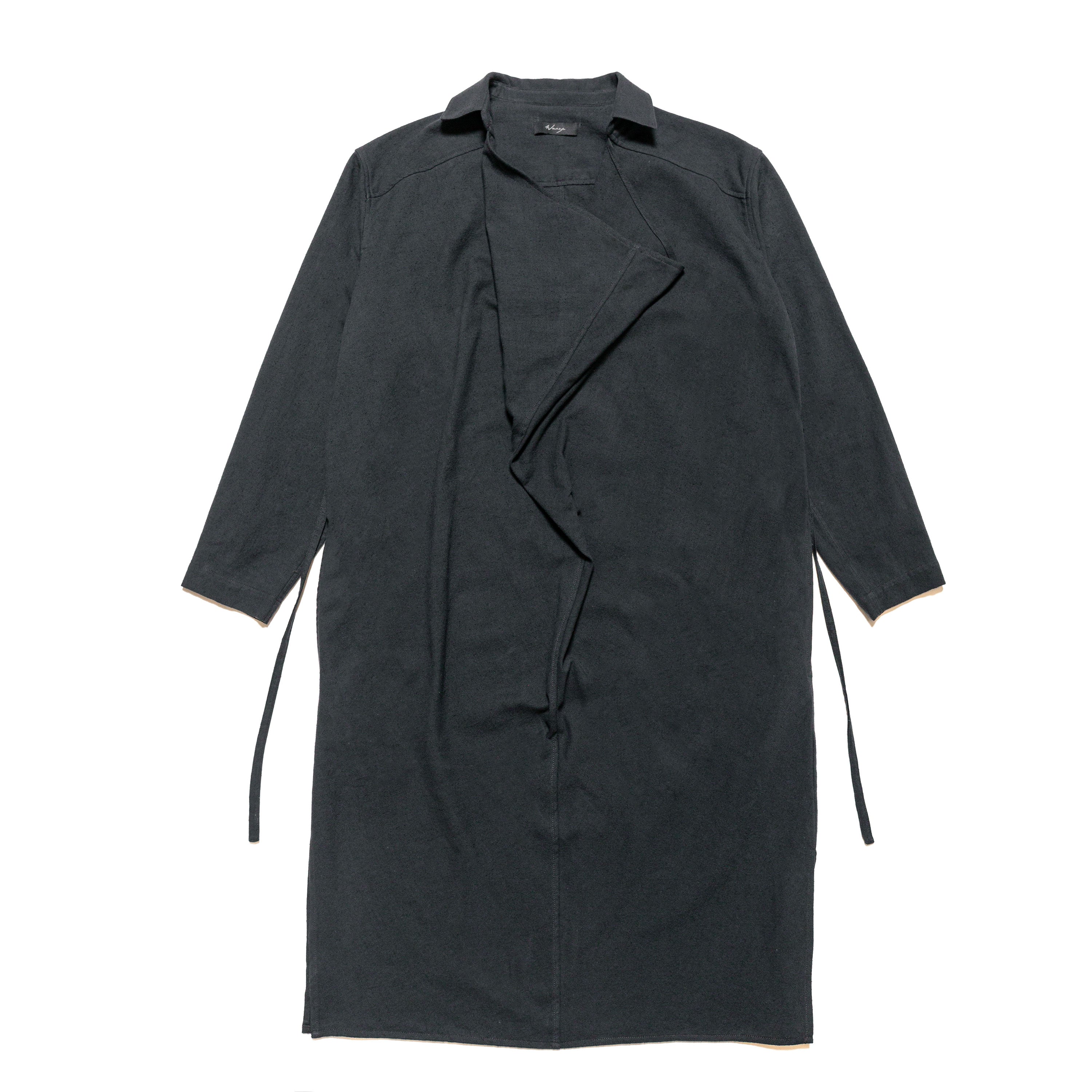 Drape Neck Shirt Dress Raw Cotton Silk Washed Black - PREORDER