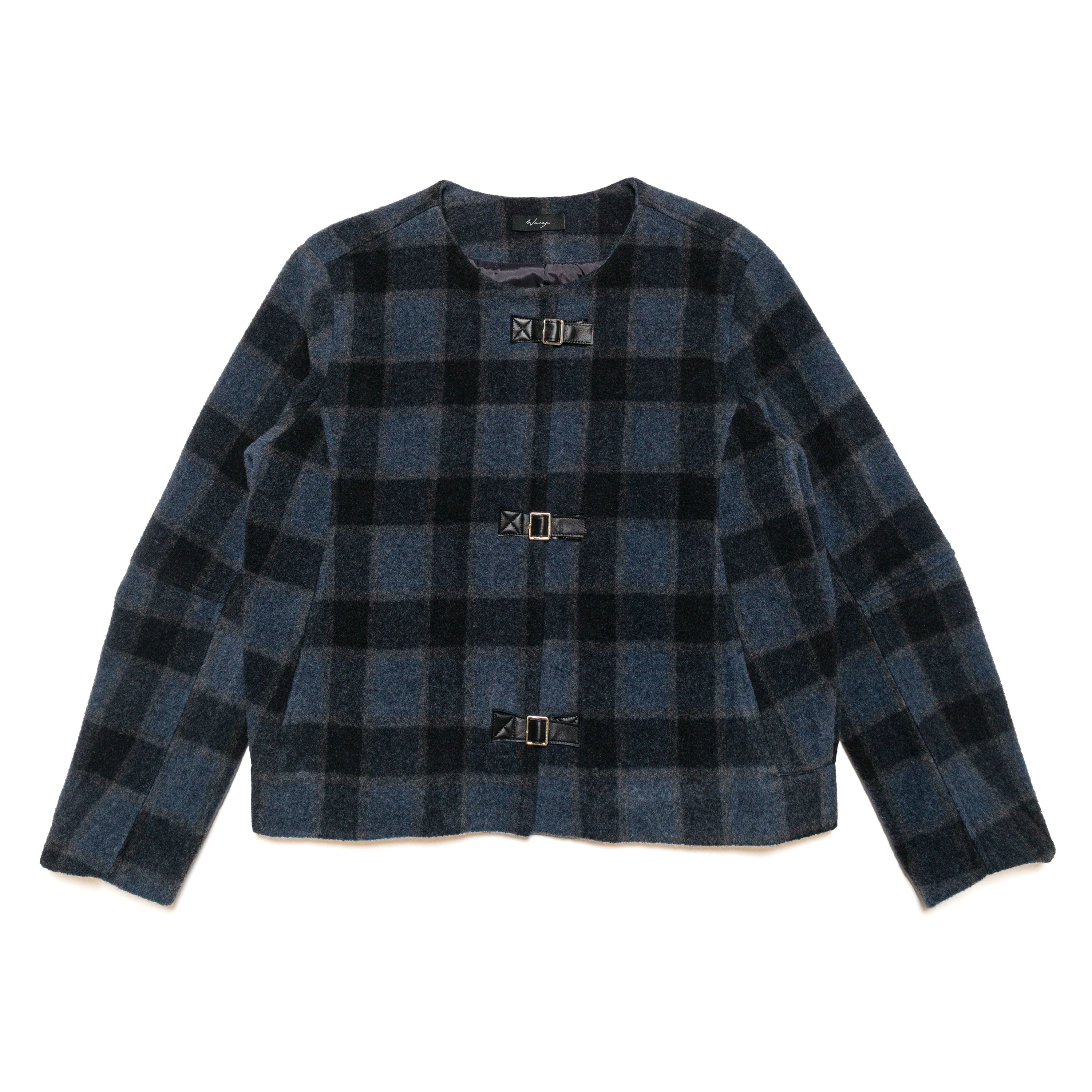 Collarless Jacket Brushed Wool Plaid - PREORDER