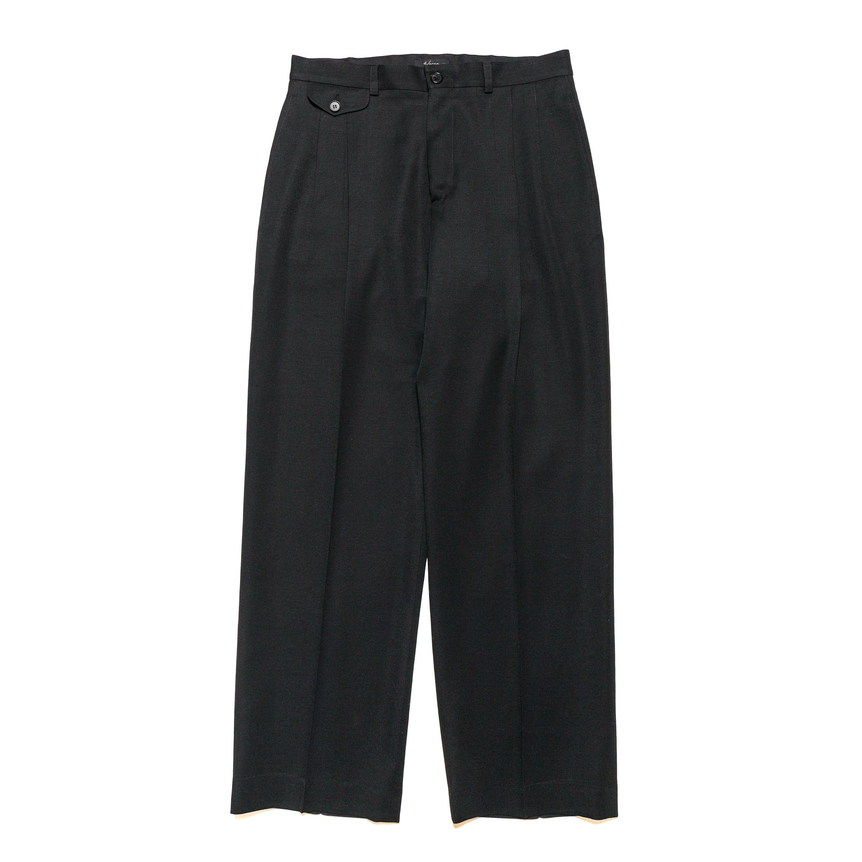 Double Pleat Straight Leg Trouser Wool Gabardine Black - PREORDER