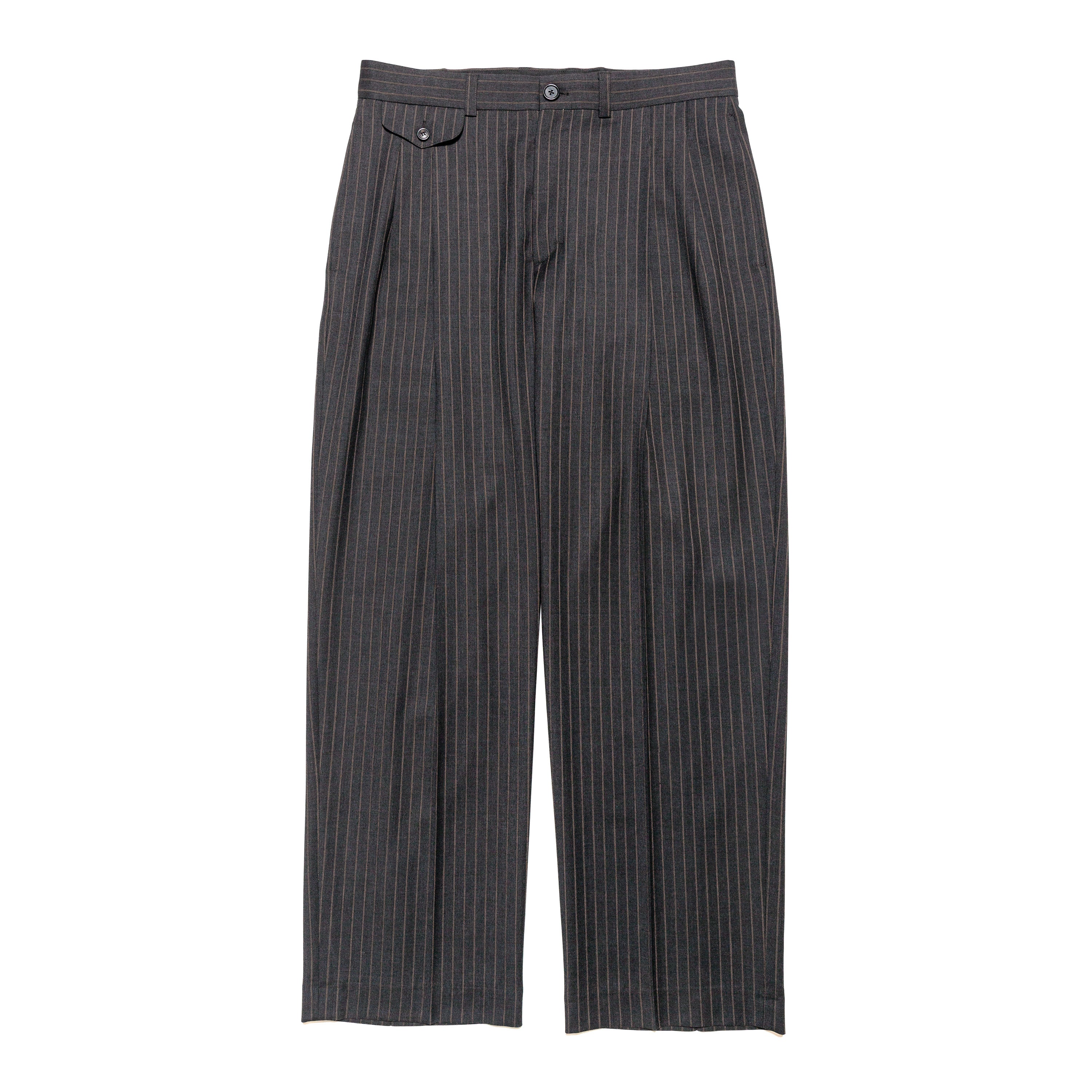 Double Pleat Straight Leg Trouser Wool Stripe Grey - PREORDER