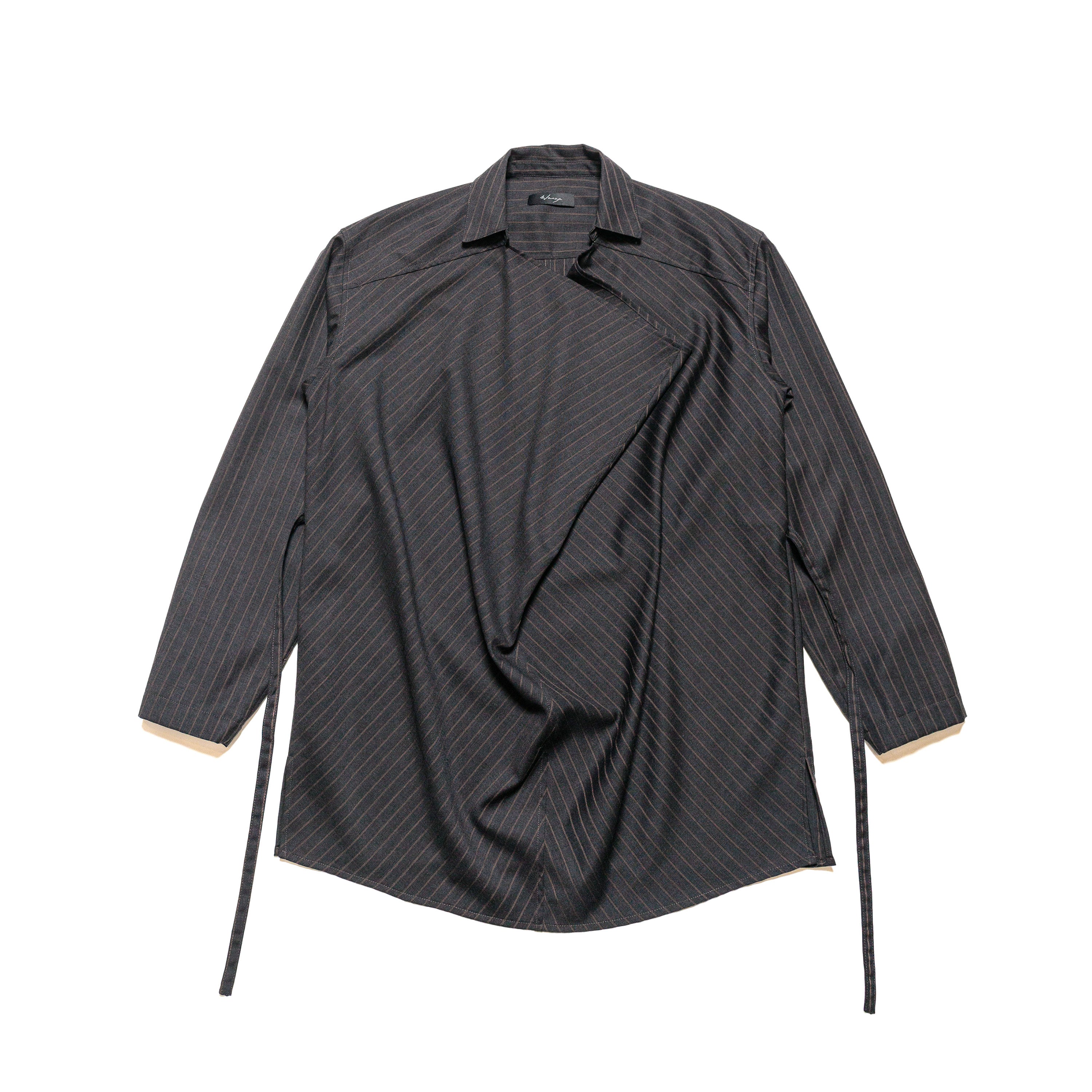 Drape Neck Shirt Wool Stripe Grey - PREORDER