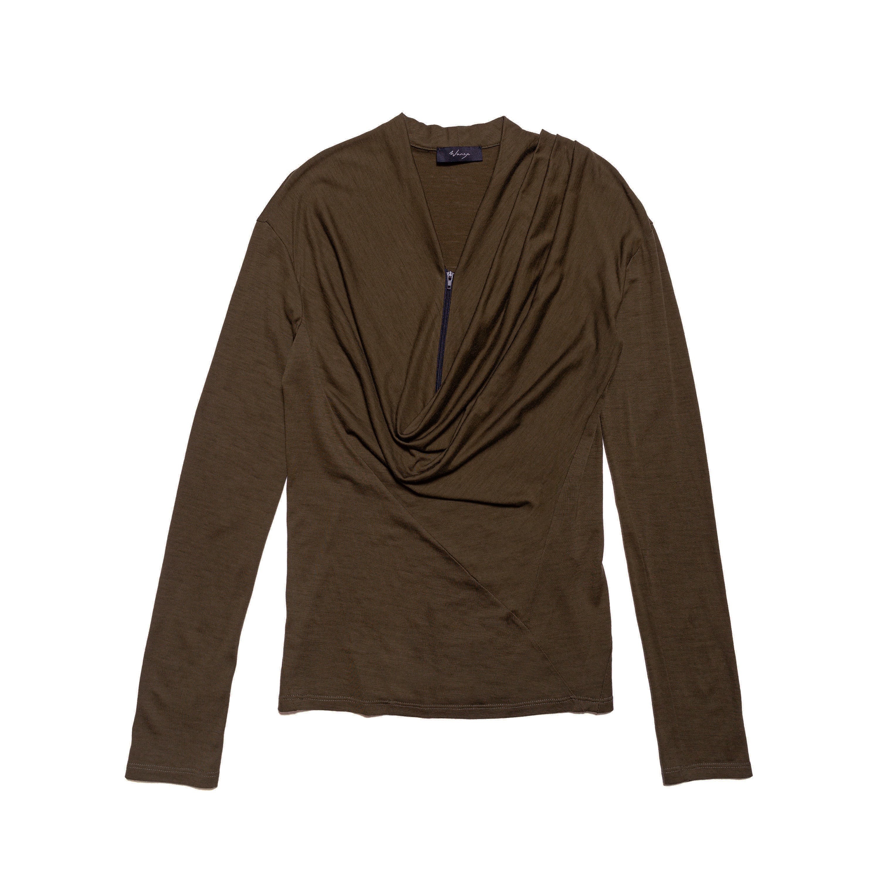 Cowl Neck Drape Long Sleeve Wool Silk Brown - PREORDER